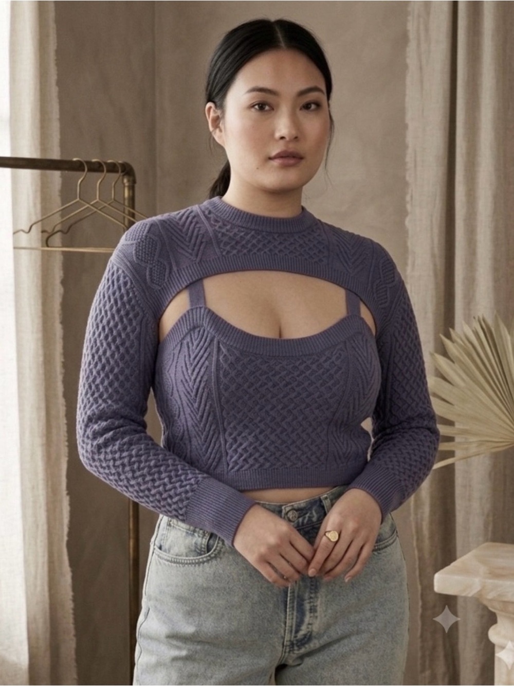 Shopbop Sokie Collective Tank Sweater Large Cable Knit Cutout Blue NWT